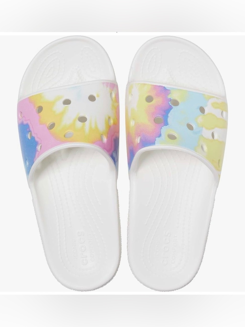 Crocs Rainbow Tie-Dye White Slides Sandals M6 W8 - Picture 2 of 8